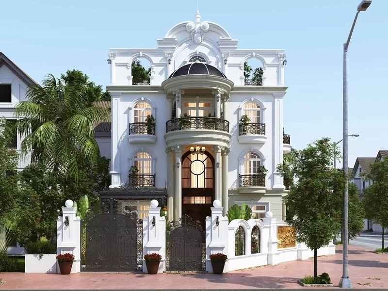 Mẫu biệt thự 4 tầng tân cổ điển 4 phòng ngủ đầy thống nhất và đồng bộ