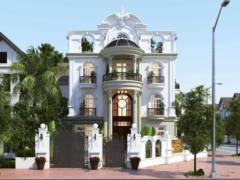 Mẫu biệt thự 4 tầng tân cổ điển 4 phòng ngủ đầy thống nhất và đồng bộ