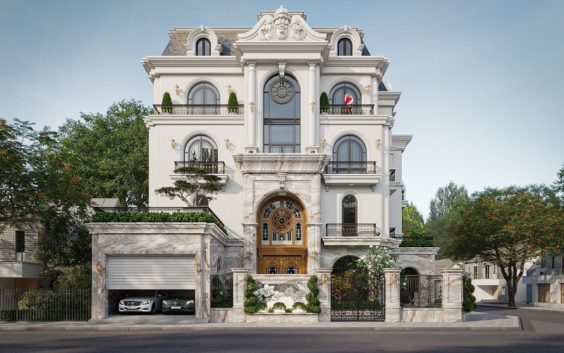 Mẫu thiết kế biệt thự 4 tầng có gara hiện đại, tiện nghi