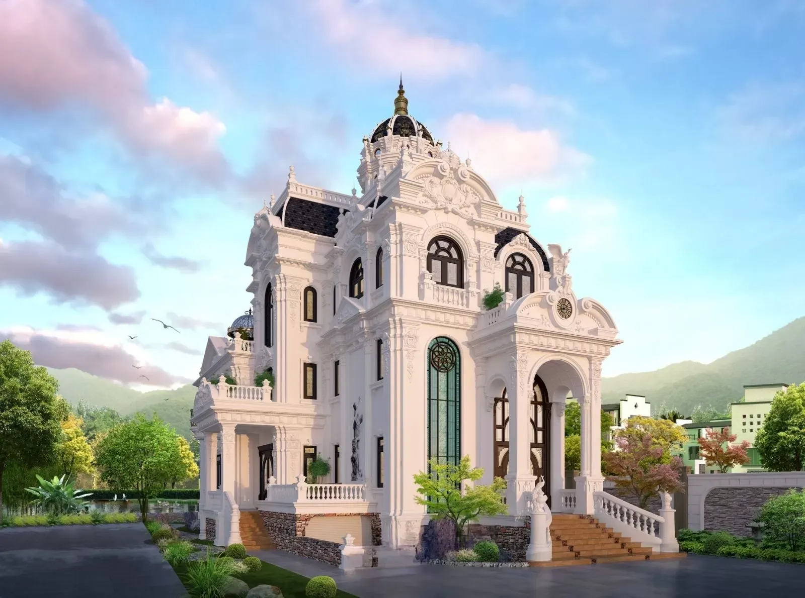 Biệt thự tân cổ điển hệ mái Thái thanh thoát và hài hòa