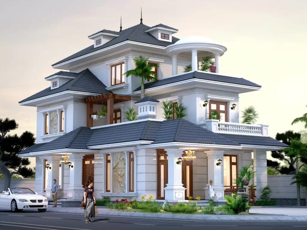 Mẫu biệt thự tân cổ điển kiểu Pháp mái Nhật giao thoa văn hóa