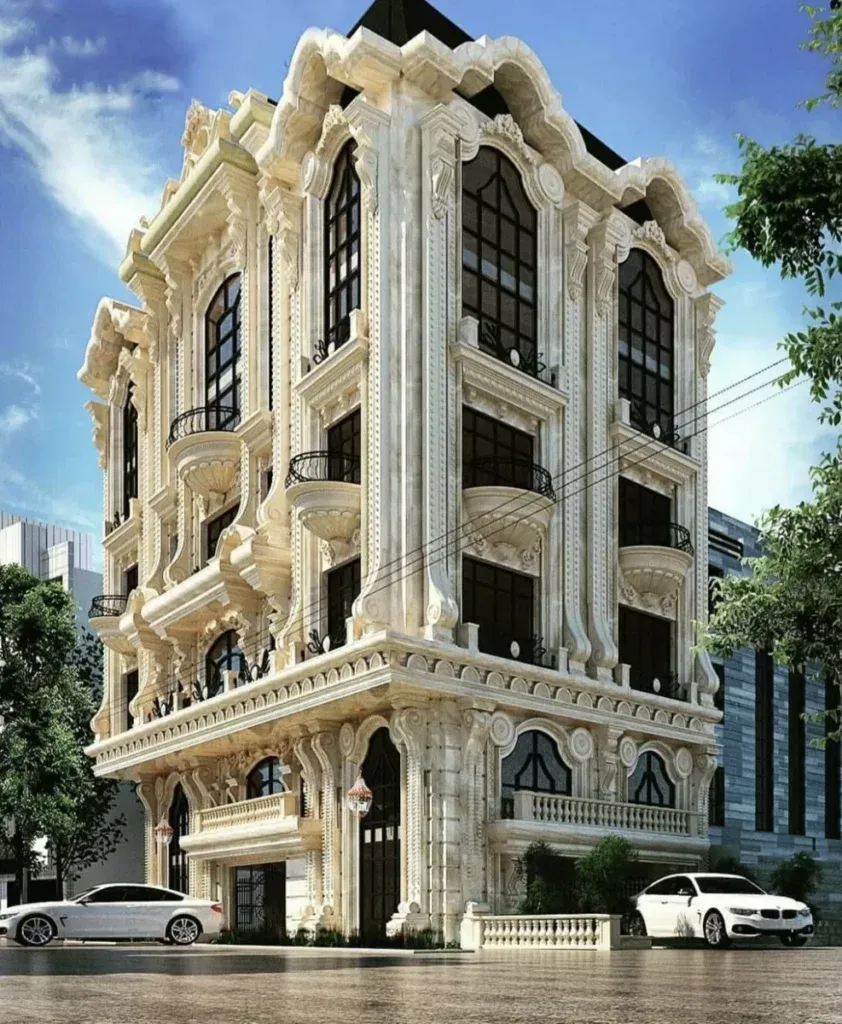 Mẫu thiết kế nhà vuông 5 tầng tân cổ điển 20x20