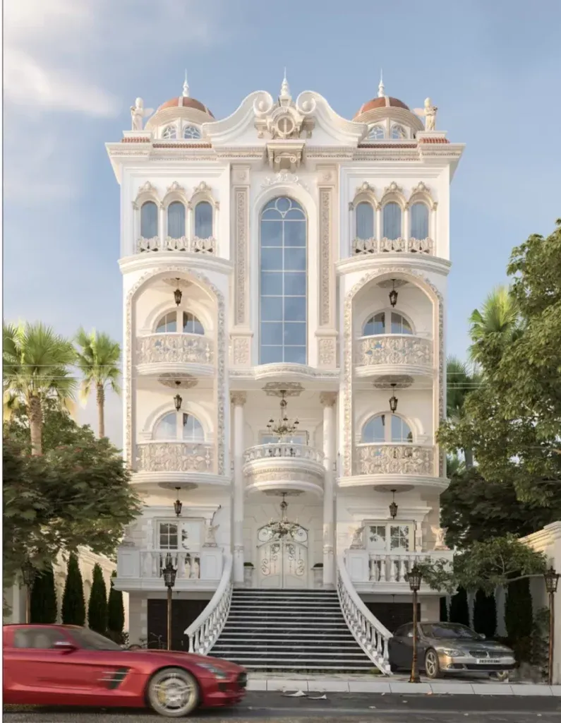 Biệt thự 3 mặt tiền tân cổ điển bố trí năm tầng