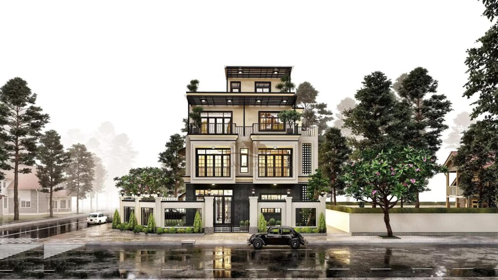 Mẫu nhà phố tân cổ điển 4 tầng 200m² hợp thẩm mỹ và công năng
