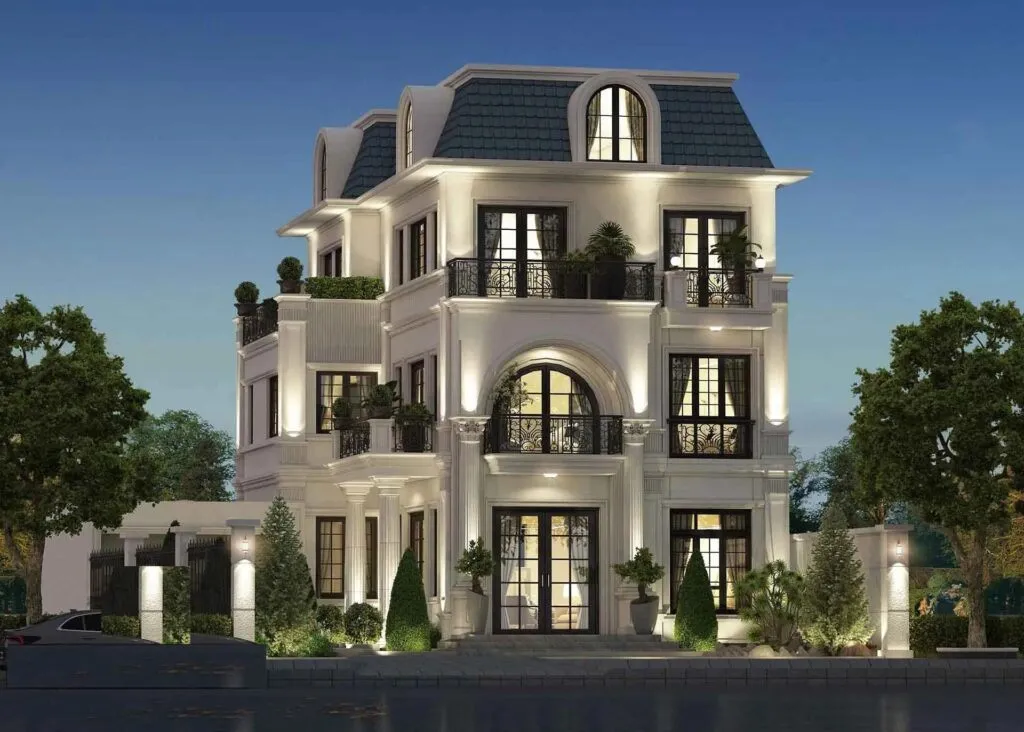 Mẫu nhà tân cổ điển 4 tầng sân vườn giữa lòng đô thị