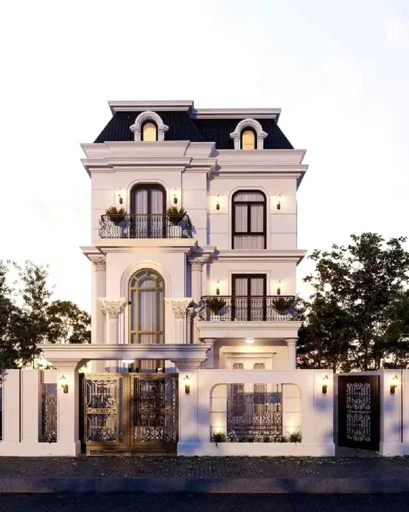 Mẫu thiết kế nhà biệt thự phố 3 tầng tân cổ điển mặt tiền 7m