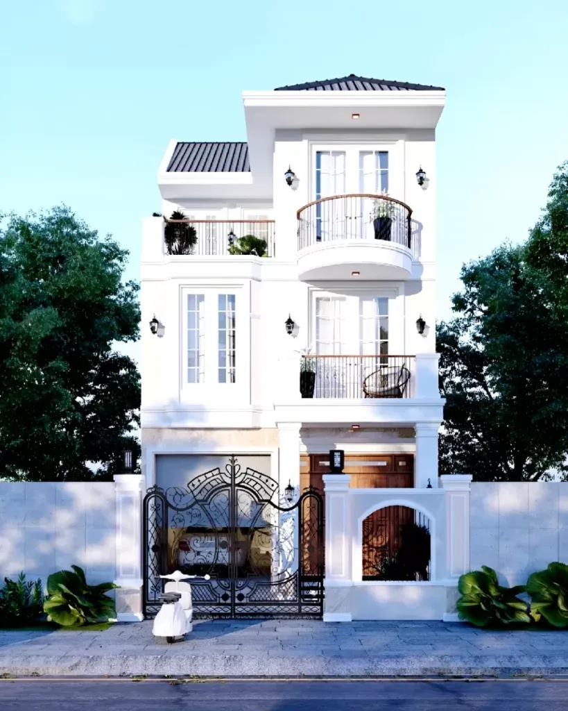 Mẫu nhà phố 2 tầng 1 tum mặt tiền 7m tân cổ điển