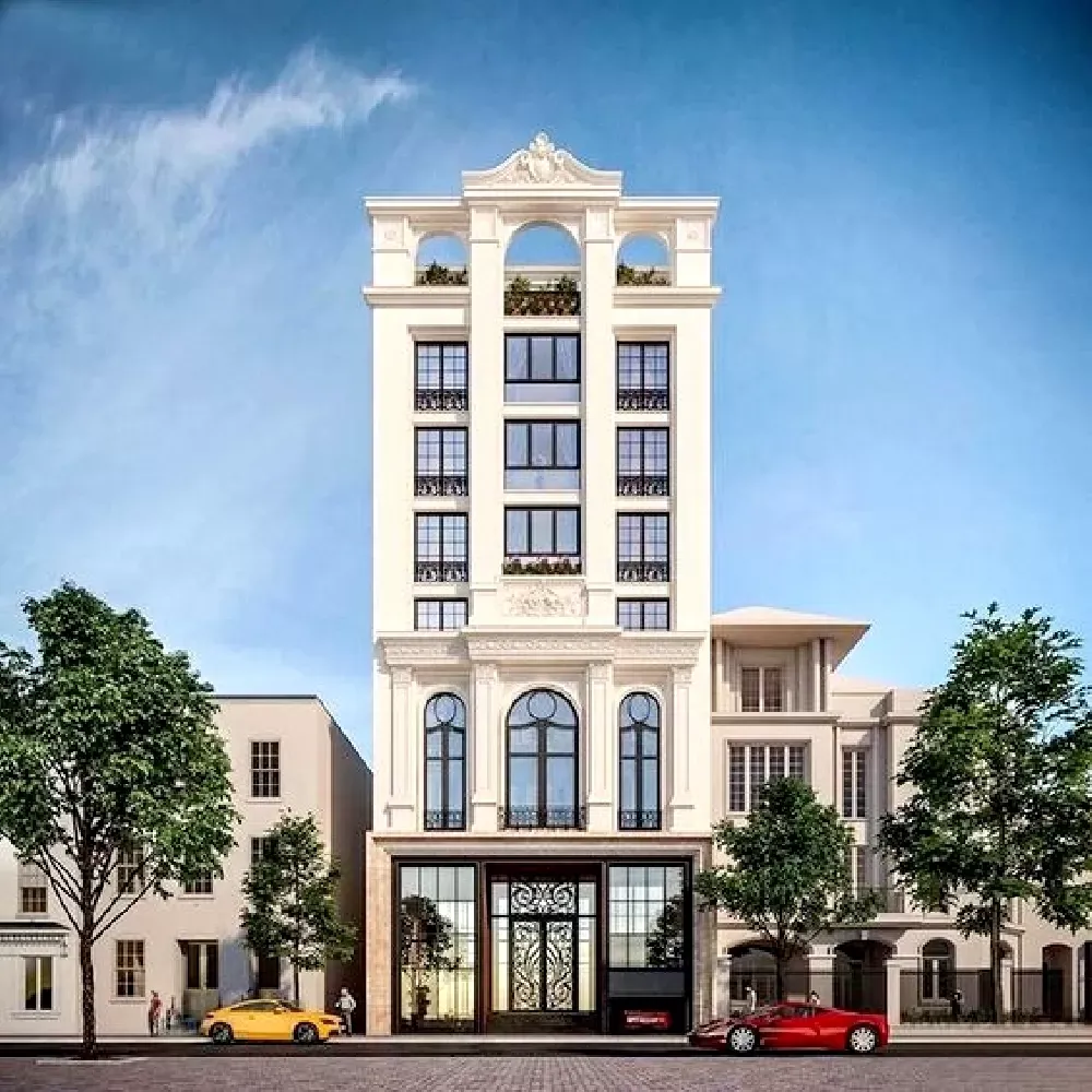 Mẫu nhà phố tân cổ điển 6 tầng có gara tối ưu công năng