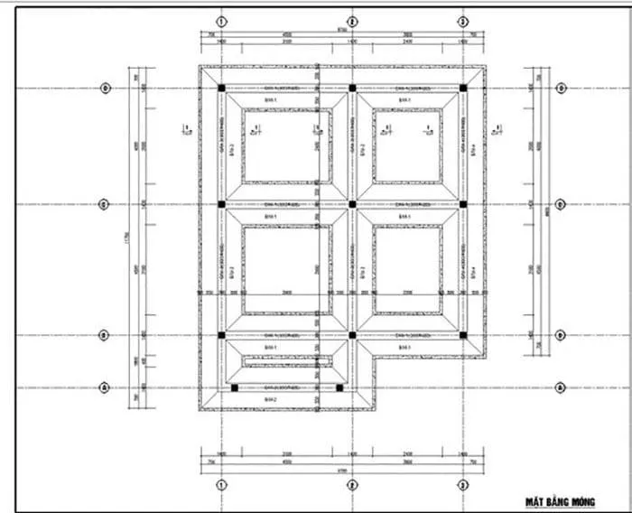 Bản vẽ thiết kế móng băng nhà 3 tầng