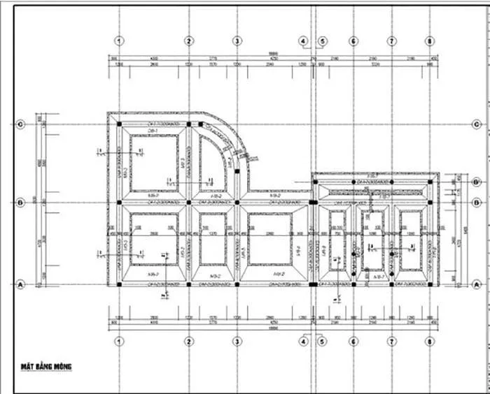 Bản vẽ kết cấu móng băng nhà 2 tầng
