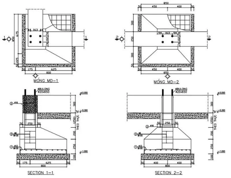 Bố trí thép dầm móng đơn