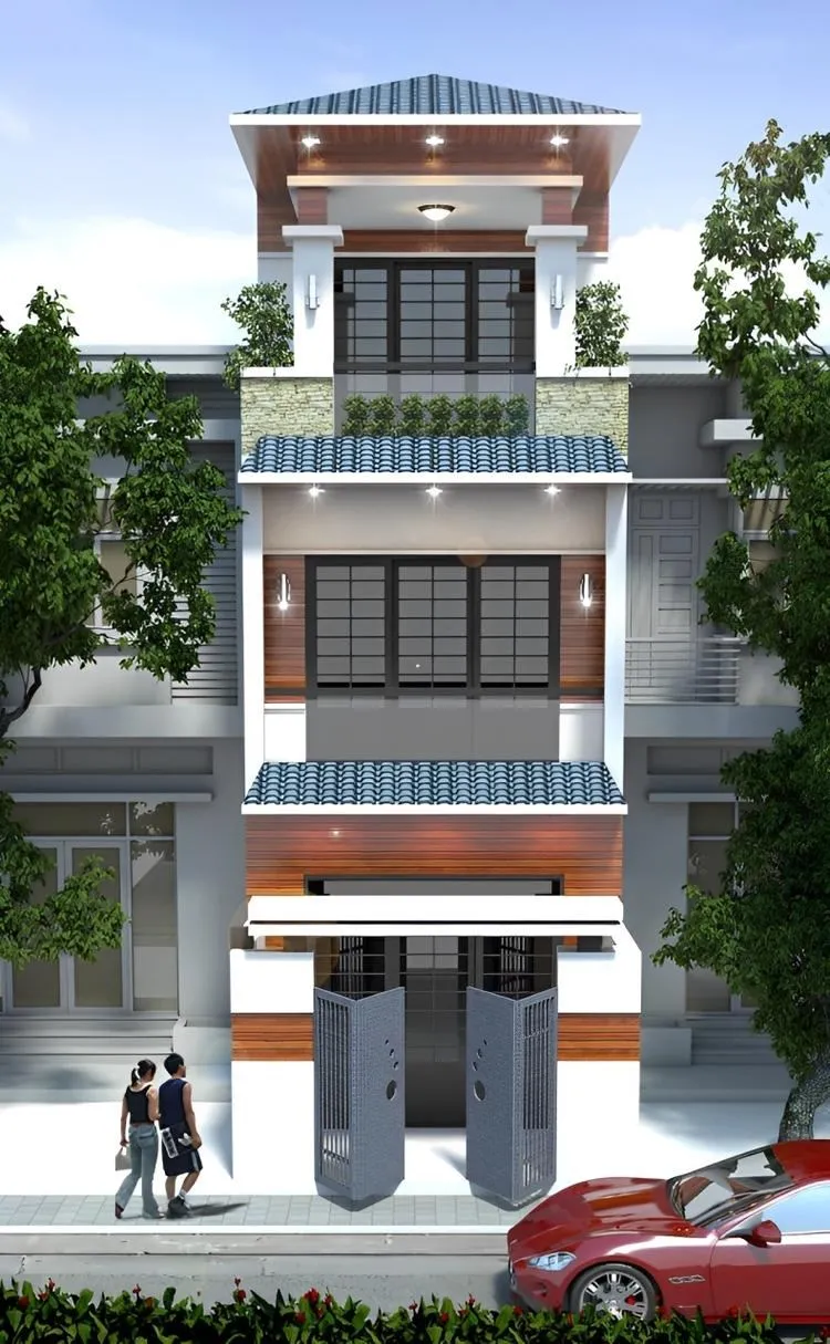 Mẫu nhà ống 3 tầng mái ngói giàu truyền thống