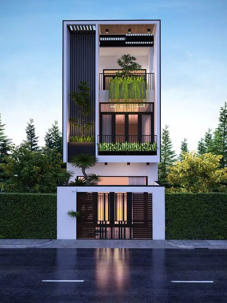 Mẫu nhà 4 tầng có tầng hầm nổi mang dấu ấn giao thoa