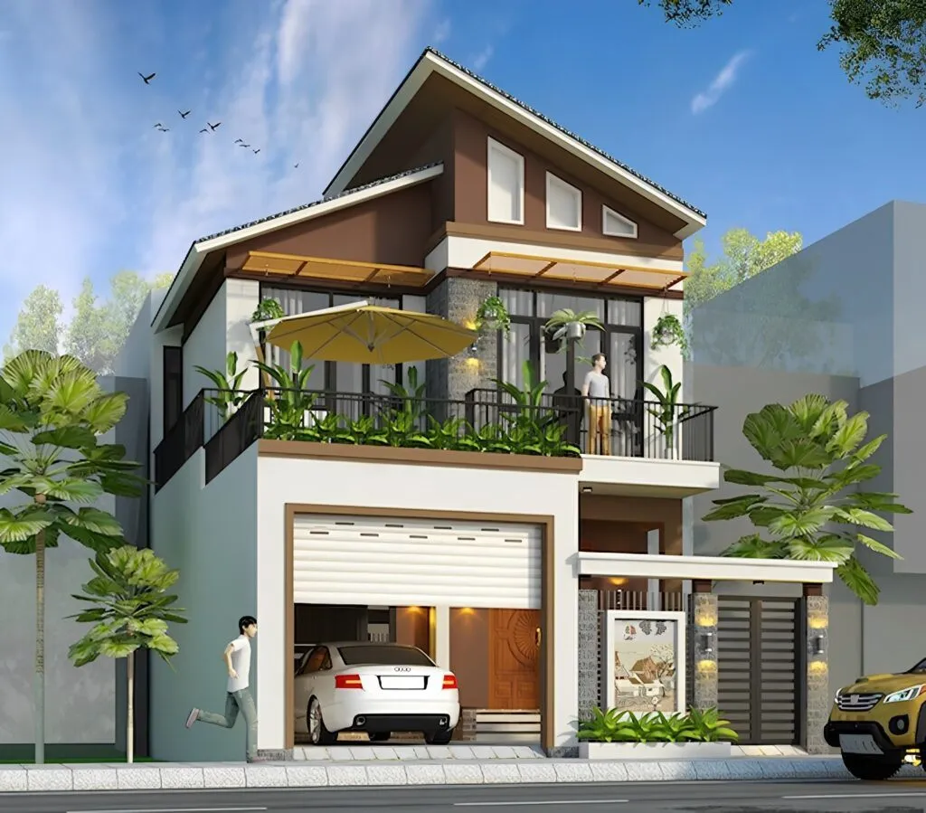 Nhà 2 tầng 8x12m mái lệch hiện đại phá cách và tiện nghi