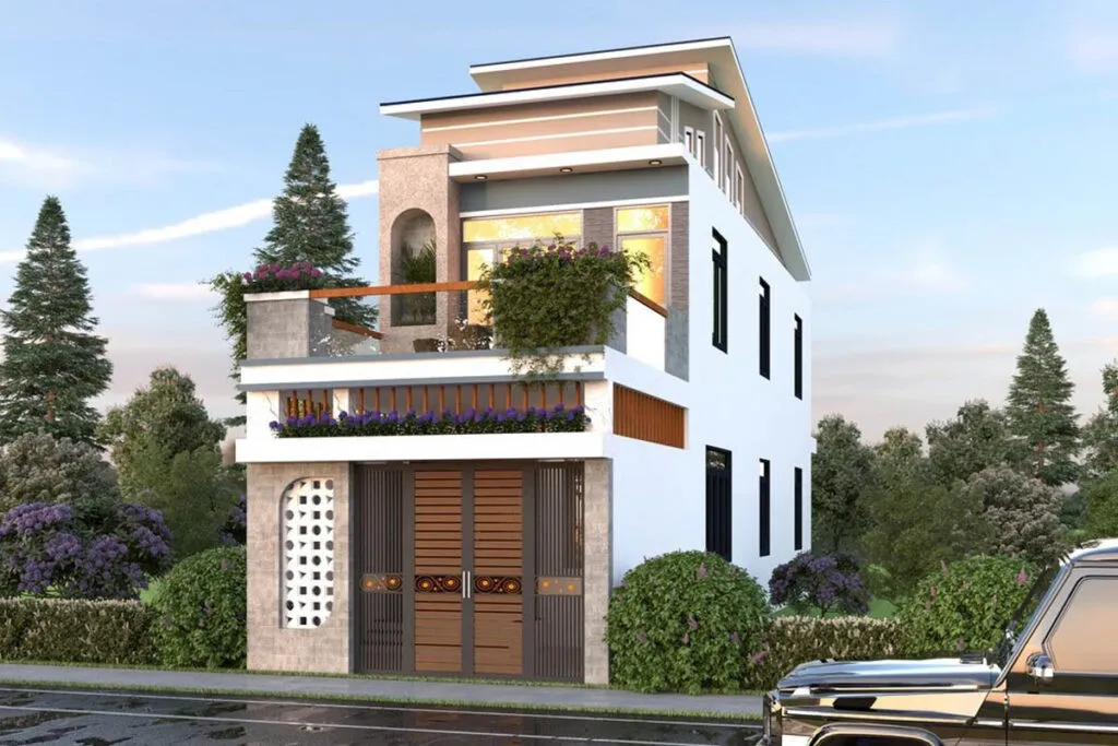 Nhà 2 tầng 8x12m mái lệch hiện đại phá cách và tiện nghi
