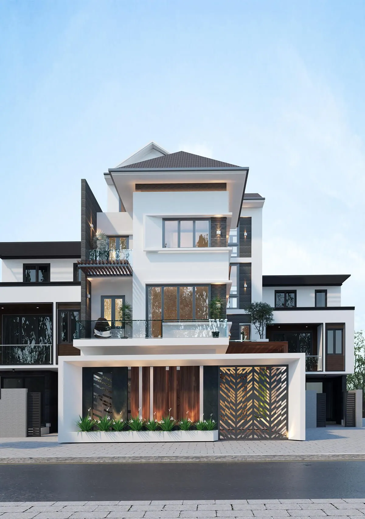 Thiết kế nhà mặt tiền 8m sâu 12m 3 tầng hiện đại