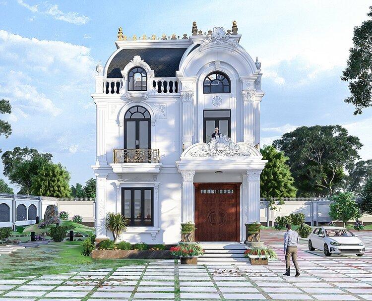 Mẫu biệt thự mái Nhật 2 tầng thiết kế Tân cổ điển