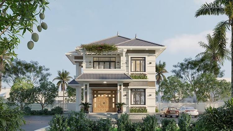 Mẫu biệt thự 2 tầng mái Nhật bố trí 5 phòng ngủ