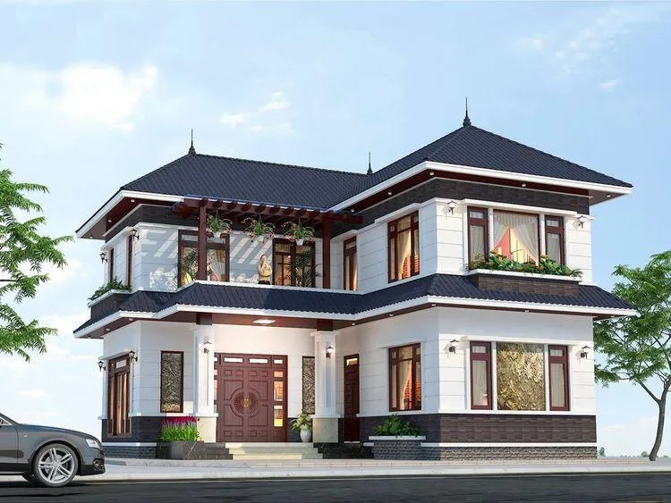 Mẫu biệt thự 2 tầng mái Nhật chữ L thiết kế linh hoạt