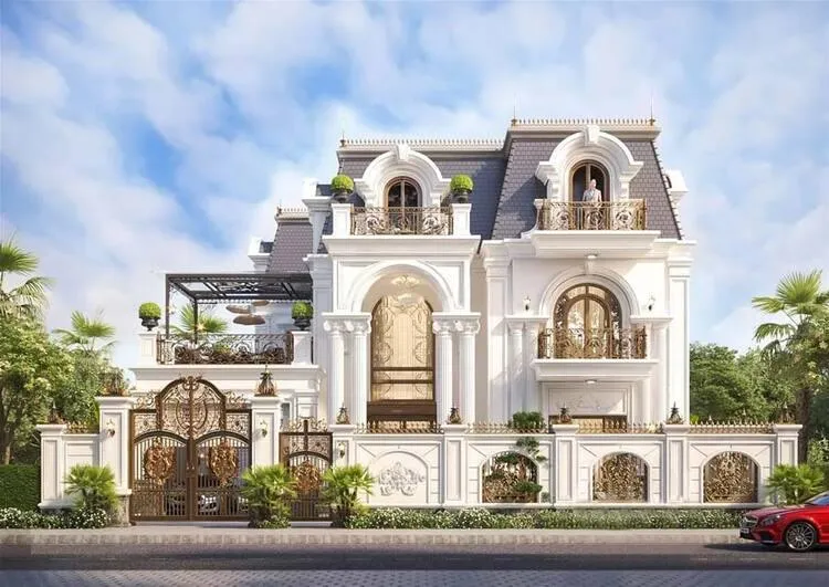 Mẫu biệt thự mái Nhật 2 tầng thiết kế Tân cổ điển