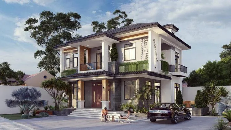 Mẫu nhà biệt thự 2 tầng mái Nhật hiện đại