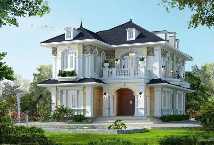 Mẫu biệt thự 2 tầng mái Nhật phong cách Châu Âu