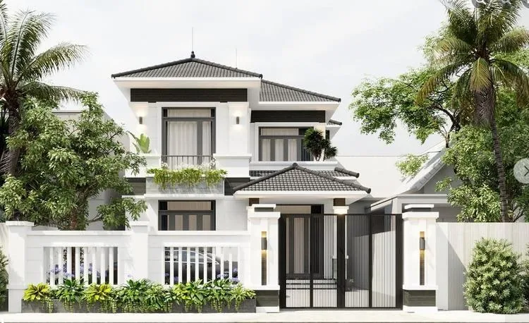 Mẫu nhà biệt thự 2 tầng mái Nhật 4 phòng ngủ