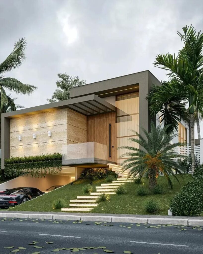 Ý tưởng xây nhà vuông có tầng hầm chìm đầy hiện đại