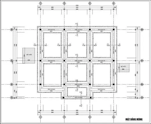 Bản vẽ thiết kế móng băng nhà phố 1 tầng