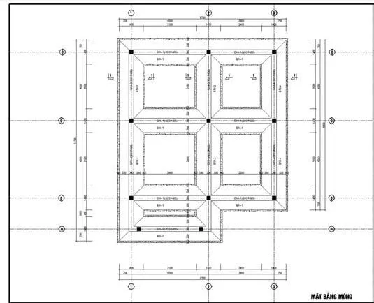 Bản vẽ thiết kế móng băng nhà phố 3 tầng