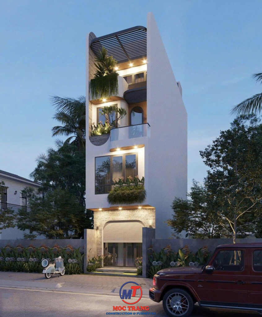 Thiết kế mặt tiền tổng quan mẫu nhà 4 tầng 5x12m tại Dương Kinh