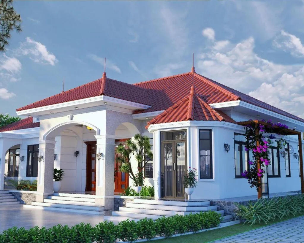 Nhà vườn 1 tầng tân cổ điển mái ngói