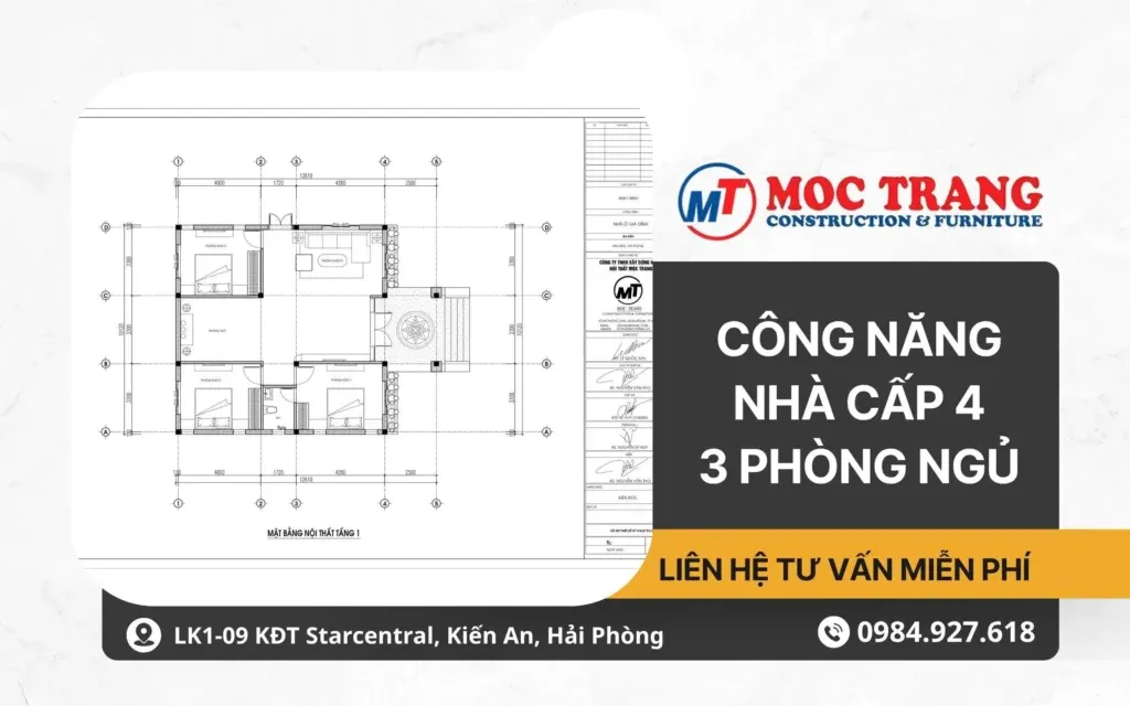 công năng nhà cấp 4 3 phòng ngủ