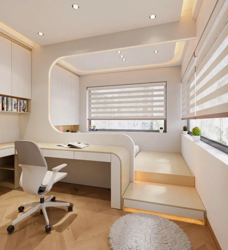 Modern minimalist bedroom with natural light