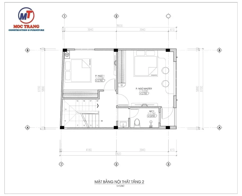 mặt bằng nhà 4 tầng 