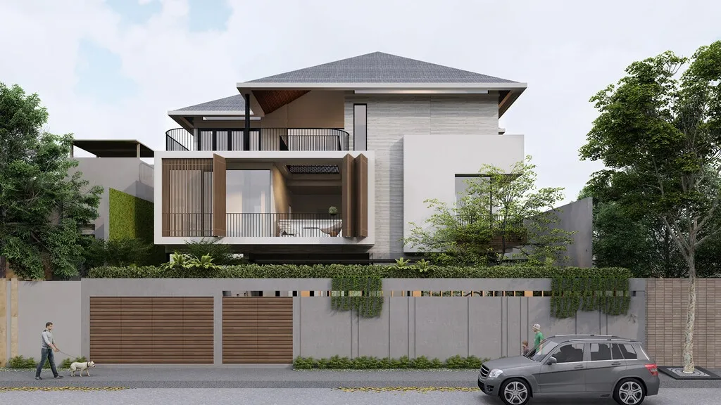 Thiết kế biệt thự 3 tầng mái Nhật phong cách tối giản