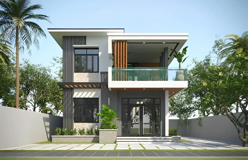 Mẫu nhà 2 tầng đẹp giá 700 triệu với bố trí ban công