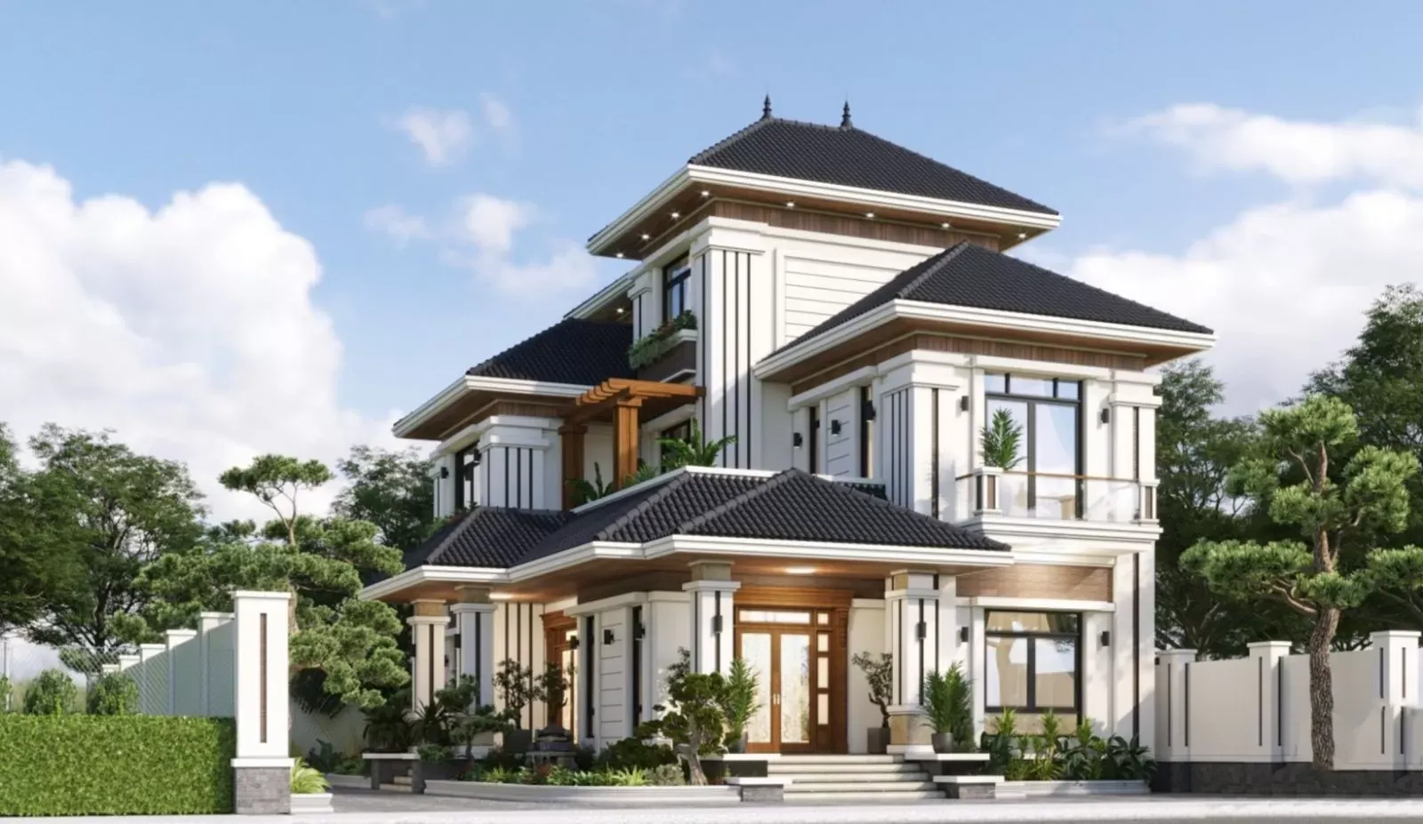 Mẫu nhà 2 tầng mái Nhật bố cục hình chữ L