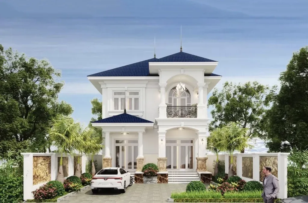 Mẫu nhà mái nhật tân cổ điển 8x10m có sân vườn