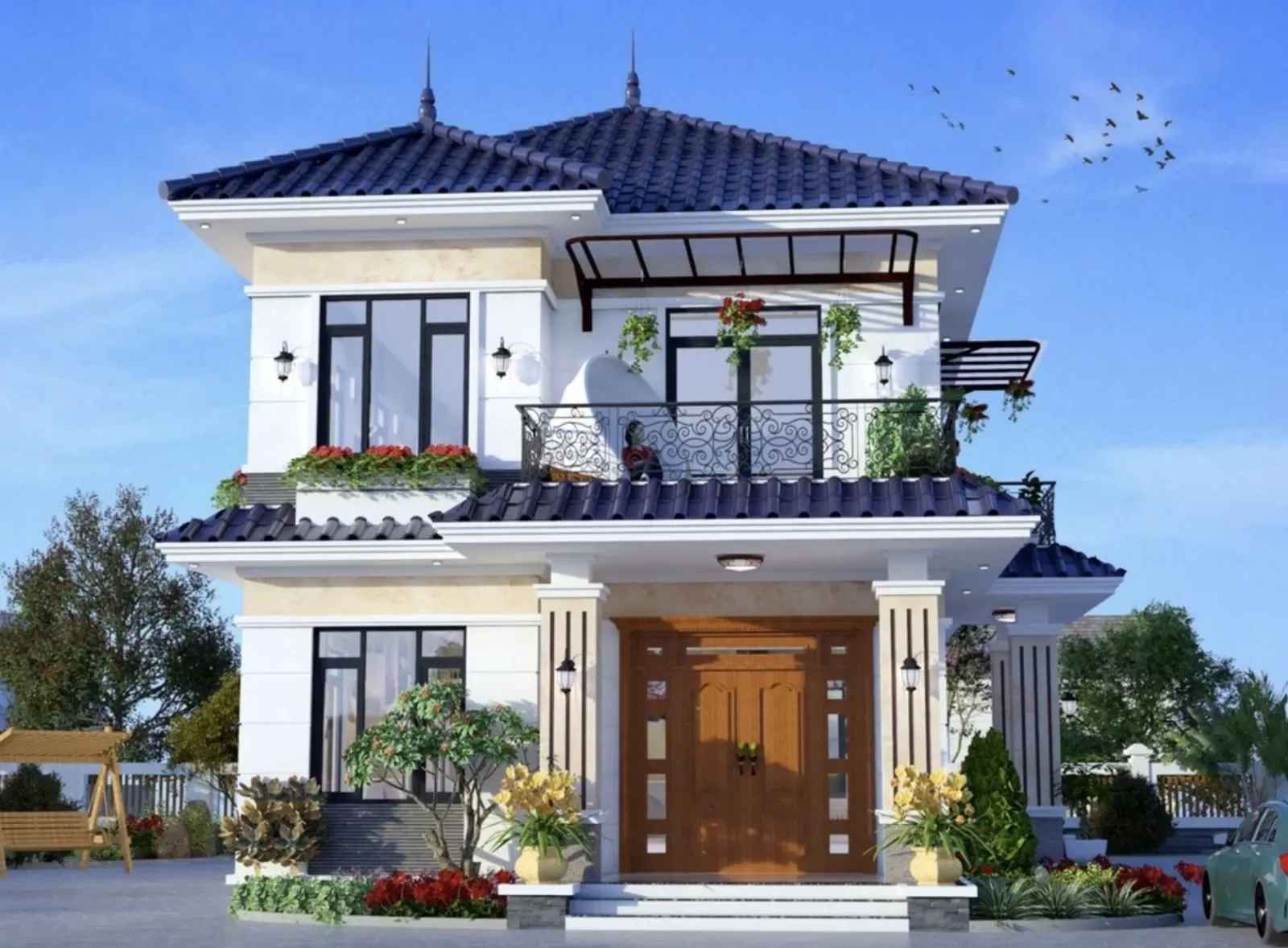 Mẫu nhà mái nhật 2 tầng 8x10m 3 phòng ngủ