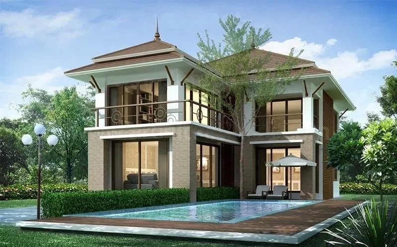 Mẫu nhà biệt thự 2 tầng đẹp hiện đại với mái Thái