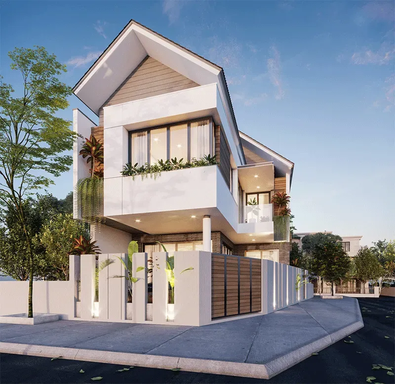 Mẫu nhà biệt thự 2 tầng đẹp hiện đại với mái Thái