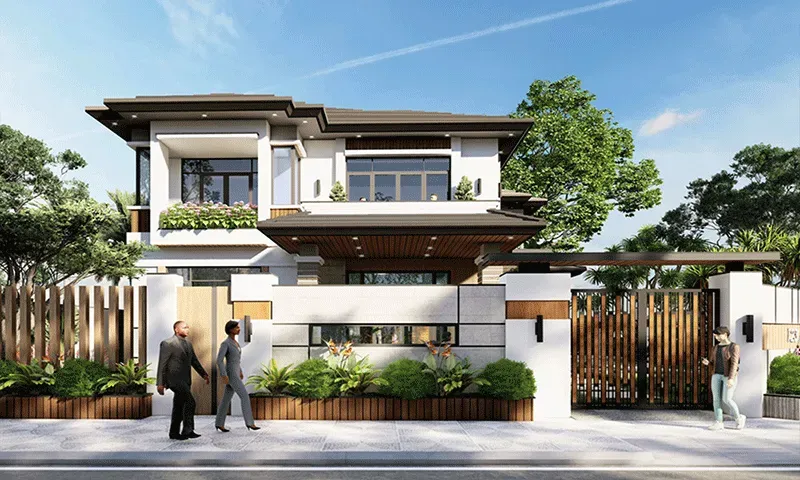 Thiết kế nhà biệt thự 2 tầng hiện đại có sân vườn