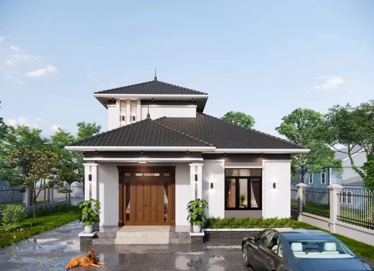 Mẫu nhà gác lửng 3 phòng ngủ với mái nhật