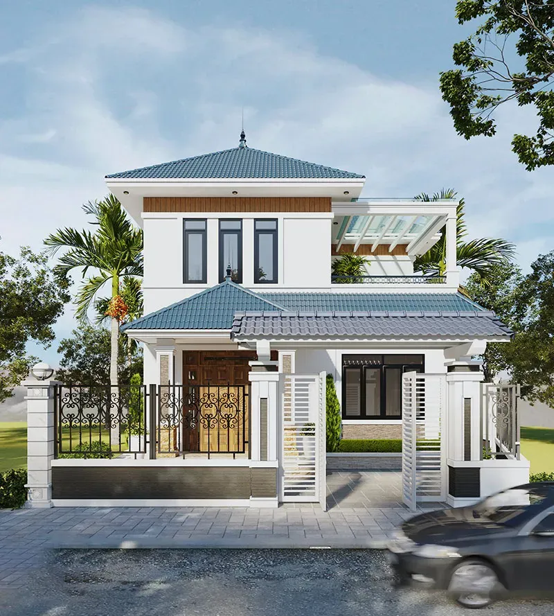 Mẫu nhà mái Nhật 2 tầng với 4 phòng ngủ