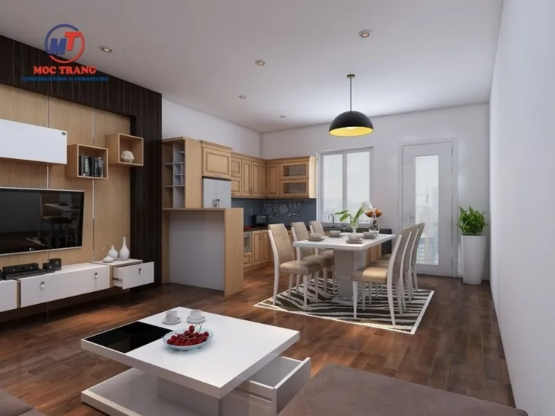 phòng khách liền bếp 30m2