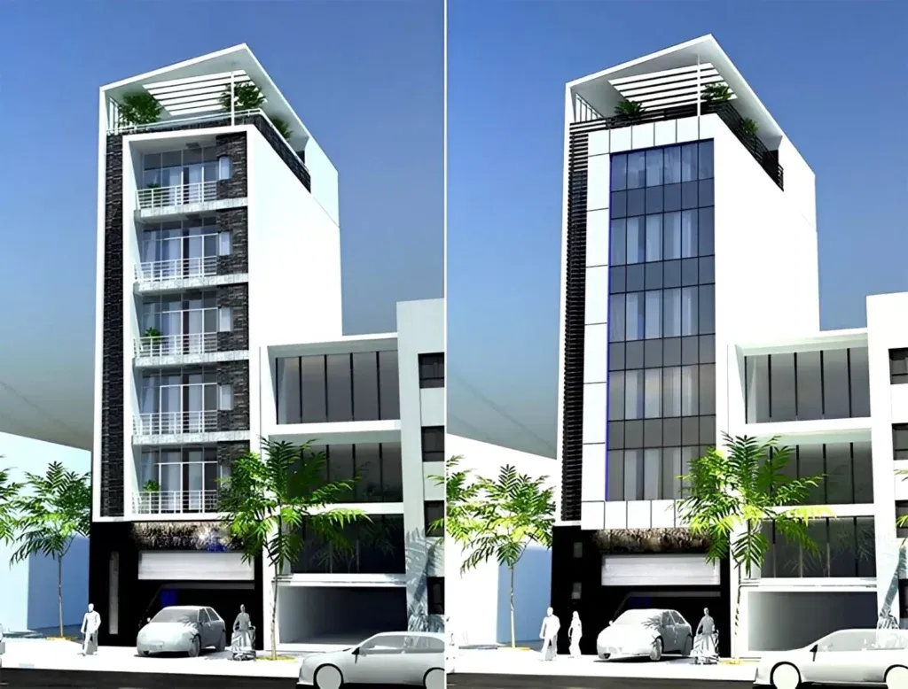 Ý tưởng xây nhà 6 tầng có thang máy mặt tiền 6m có gara